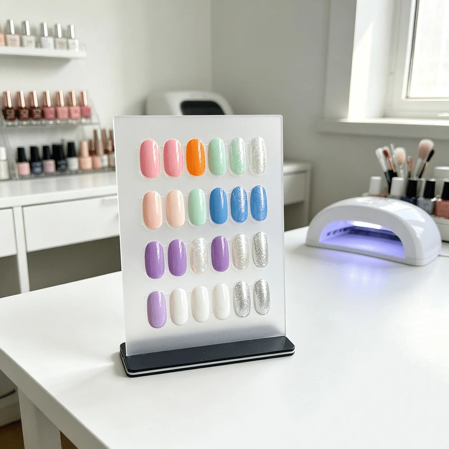 1pc Transparent Artificial Nails Nail Art Style Display Board With Base, Desktop Nail Art Sample Display Rack, Nail Salon Product Photography Prop Background Board, Minimalist Color Card Nail Art Display Rack - Multicolor - View 1