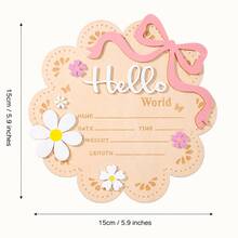 Baby Birth Information Record Plaque Wooden Hello World Name Sign Newborn Photography Backdrop Prop Daisy Flower Bow Decoration Plaque Full Moon 100 Days Anniversary Gift - Multicolor - View 3