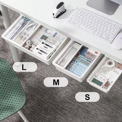 1pc/3pcs Japanese-Style Desk Organizer, Under-Desk Drawer, No-Punch Under-Desk Storage, Hidden Adhesive Drawer-Type Storage Box
