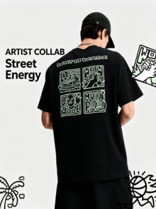 Li-Ning WADE X Timothy Goodman Oversized Cool-Touch Comfortable Glowing Line Print Casual Basketball T-Shirt AHSW539 - Black - View 1