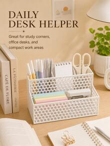 Large Capacity Honeycomb Hollow Design Desktop Organizer, Multi-Layer Multi-Compartment Office Stationery Student Desk Storage Rack, Innovative Back To School Gift, Suitable For Office Desk And Study Desk - One Size - View 5