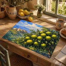 Lemon Print Pattern Drainage Mat/Absorbent Mat/Drying Mat Coffee Machine Dish Drying Mat - Absorbent Polyester Tabletop Protector With Rubber Non-Slip Backing, For Kitchen Countertop Decoration - Home Bar And Dining Table Placemat - Multicolor - View 3