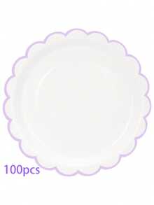 10/20/50/100入 白色與紫色紙盤，7"/9" 一次性薰衣草白盤配紫色邊緣扇形甜點盤，適用於婚禮、新娘派對、生日、畢業、新年派對及其他場合裝飾 - 白底紫邊 - 查看 13