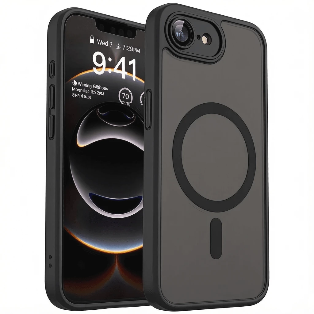 17E 16E 17 Air 16 15 14 13 12 11 Plus Pro Max Matte Translucent Magnetic Phone Case Lens Protection Anti-Drop Protective Shell - Black - View 1