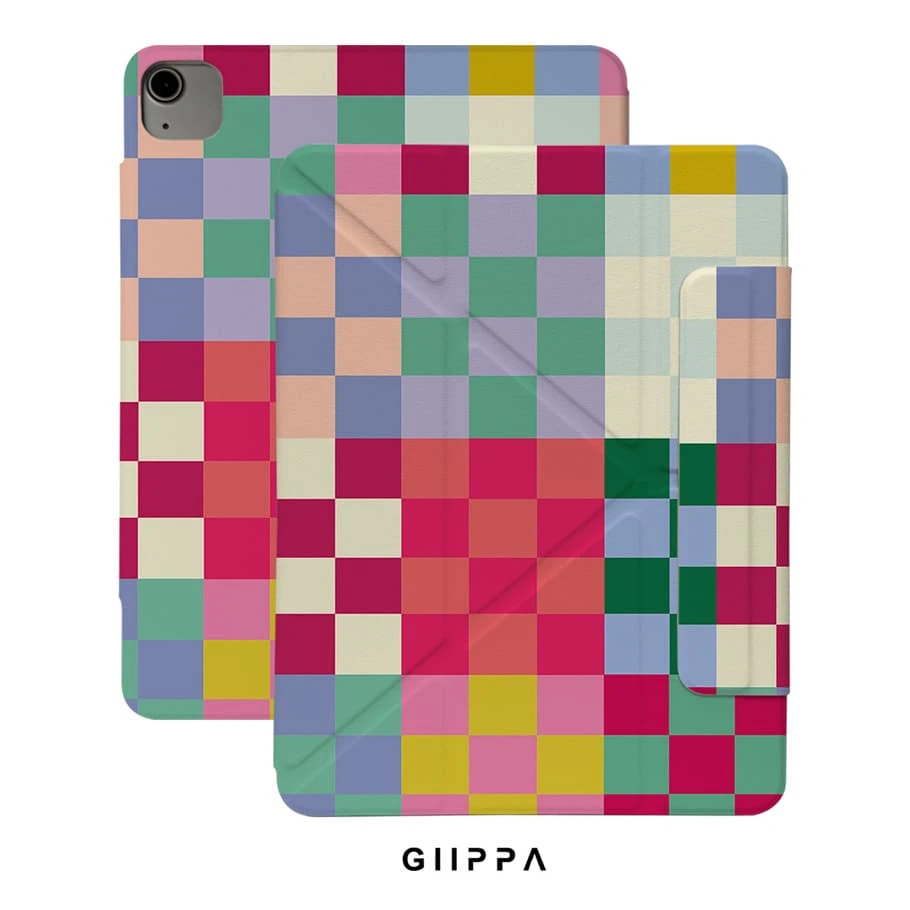 GIIPPA 1個彩虹馬卡龍格紋印花Y折磁吸平板保護殼,PU皮革外層配硬亞克力防彎曲背板,多角度支撐,自動休眠/喚醒,防震保護套配柔軟超細纖維內裡,適用於學校、辦公室日常使用,相容 Mini 6/7, Air 2/3/4/5/11/13, 5/6/7/8/9/10/11, Pro 10.5/11/12.9 吋, Summer 11 A16 - 彩色 - 查看 1