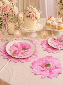 20pcs Pink Lotus Flower-Shaped Paper Napkins, 16.5cm/6.5in Floral Disposable Table Napkins For Wedding, Birthday, Tea Party, Bridal Shower & Spring Table Decor - Lotus - View 6