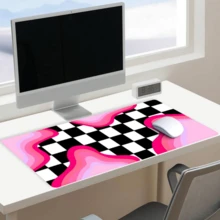 1 Extra-Large Gaming Desk Mat & Mouse/Keyboard Pad – Modern Geometric Abstract Style (Basic Model); Black-And-White Checkered Pattern With Pink Wave Design – Suitable For PC And Home Office Setups; Smooth Surface - Mouse Pad - View 3