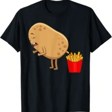 Humorvolle Kartoffel-Themen T-Shirt Designs für Männer und Frauen, perfekt für sommerliche Freizeitkleidung mit Kurzärmeln - Schwarz - Übersicht 1