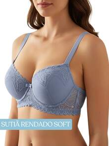 Women's Floral Lace Bra With Underwire Elegant Durable Bra With Reinforced Cup Lifts Chest Comfortable Lace Bra Soft Bra - 水鴨藍 - 查看 1