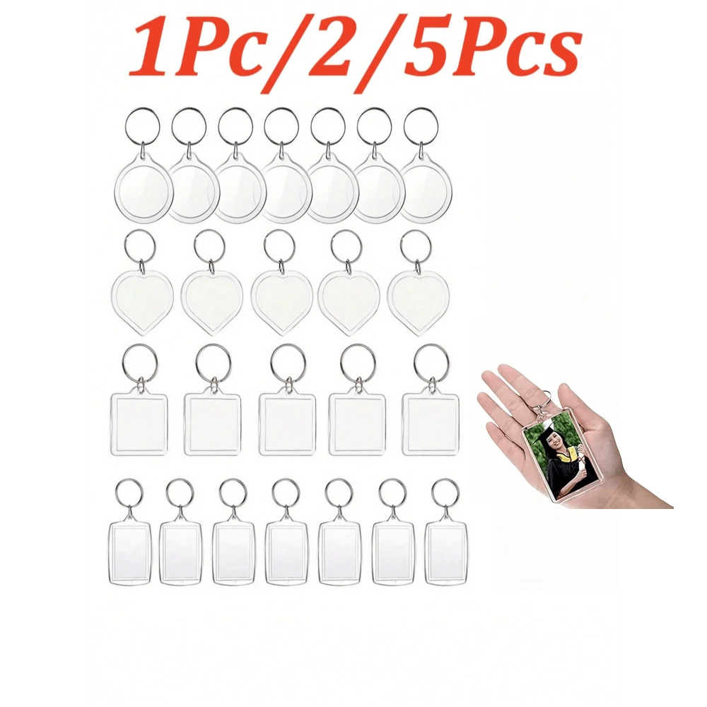 1 pieza/2/5Pcs-Llavero de acrílico rectangular transparente en blanco, llavero grande para fotos, colgante con marco para fotos - Multicolor - Ver 1
