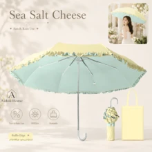 女款可愛荷葉邊可折疊傘，時尚防紫外線遮陽傘，便攜三折雨傘，附贈禮品袋，適合旅行與戶外使用 - 彩色 - 查看 11