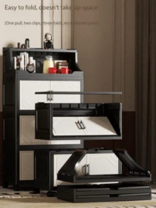 1pc 50cm Wide Plastic Storage Cabinet, Multi-Layer Foldable Storage Box, Kitchen Dining Room Side Cabinet, Kitchen Storage Rack, Home Toy Storage Rack, Gap Storage Organizer, Kitchen Gap Storage Cabinet, Christmas Gift, Storage Box, Under Bed Storage. Life And Home - Black - View 6