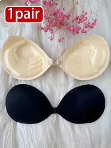 Two Pieces Set Of New Women's Invisible Gathering Disposable Thickened 3cm Palm Cup Adhesive Bra, One Black Apricot Color Each Underwear Accessory Invisible Bra Liner For Dresses & Gowns - Palm Cup - View 1
