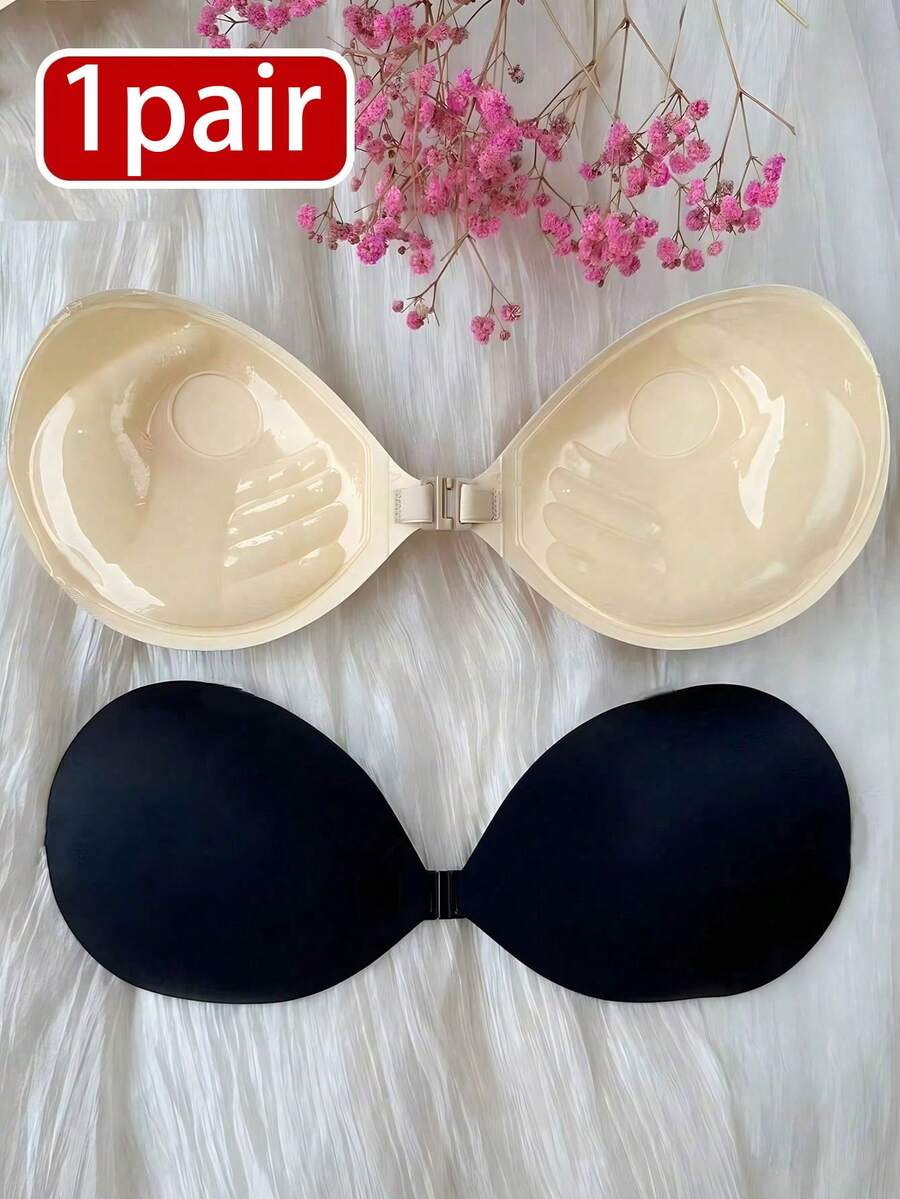 Two Pieces Set Of New Women's Invisible Gathering Disposable Thickened 3cm Palm Cup Adhesive Bra, One Black Apricot Color Each Underwear Accessory Invisible Bra Liner For Dresses & Gowns - Palm Cup - View 1