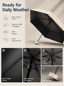 6-Fold Mini Folding Umbrella, Windproof, Sun Protection Beach Umbrella, With Protective Sleeve, Compact, Easy To Carry, Lightweight Design, Perfect For Travel, Hiking And Daily Use, Holiday And Birthday Gift, Travel Parasol - Multicolor - View 11