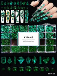 KIRAME 21格 DIY 美甲 K9 玻璃綠色平底水鑽套組－每格 30 顆高光澤水鑽，含 1 支水鑽筆，美甲飾鑽，適用於美甲沙龍、居家美甲、美甲用品，適合聖誕、夏季與旅行美甲，節日禮物 - 綠色 - 查看 7