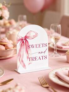 White Acrylic Dessert Bar Sign With Black Letters - Elegant Arch Design, Standing Tabletop Decor, Suitable For Holidays, Parties And Home Use, Holiday Decoration | Fashionable Countertop Sign | Freestanding Sign, Wedding Decor, Party Decor, Tabletop Decor - Multicolor - View 2