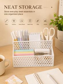 Desktop Storage Organizer Rack, Honeycomb Hollow Design, Multi-Layer Multi-Compartment Shelf, Suitable For Office Supplies And Student Desk Clutter, Innovative Back-To-School Season Gift, Fit For Office Desk And Study Table - Multicolor - View 7
