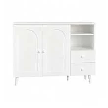 Modern Sideboard With Curved Doors, Wooden Handles, Wooden Legs - 白色 - 查看 10