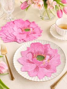 20pcs Pink Lotus Flower-Shaped Paper Napkins, 16.5cm/6.5in Floral Disposable Table Napkins For Wedding, Birthday, Tea Party, Bridal Shower & Spring Table Decor - Lotus - View 1