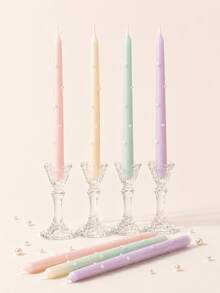 4pcs Macaron Color Pearl Long Stem Candles, Smokeless Soy Wax Candles, Suitable For Wedding Dinner Table, Home Decor, Party, Romantic Atmosphere - Multicolor - View 3