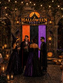 5pcs Halloween Door Decor Set, Halloween Party Entrance Arch Banner With Foil Fringe Curtain, Porch Sign Banner, Hanging Rope, Polyester Haunted House Doorway Backdrop, Suitable For Indoor/Outdoor Party Porch Yard Photo Booth Decoration - View 8