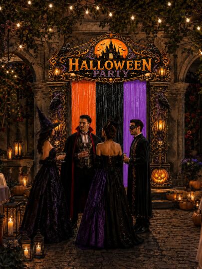 5pcs Halloween Door Decor Set, Halloween Party Entrance Arch Banner With Foil Fringe Curtain, Porch Sign Banner, Hanging Rope, Polyester Haunted House Doorway Backdrop, Suitable For Indoor/Outdoor Party Porch Yard Photo Booth Decoration