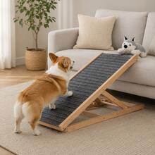 Escalera ajustable de madera para mascotas perro tamaño M, rampa para sofá cama, rampa antideslizante para mascotas - Gris - Ver 1