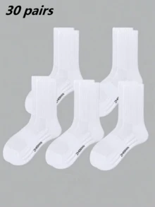 30/20 Pairs Men's Socks Black & White Minimalist Solid Color Socks American Towel Bottom Thin Breathable Sweat-Absorbing Daily Wear Running Sports Mid-Calf Socks Couple Style 1/5/10 Pairs - Multicolor - View 7