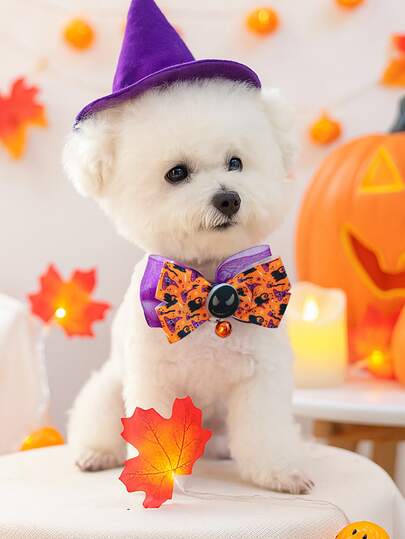 1PC Pet Accessory Small Dog Puppy Cute Halloween Party Photo Outfit Bowknot Halloween Glow-In-The-Dark Collar - Glow-In-The-Dark Skeleton