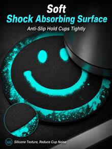 Glow In Dark Smiling Face Car Cup Holder Coaster, Non-Slip Silicone Anti-Dirt Water Isolation Drink Mat, Universal Fit Vehicle Cup Slot Washable Auto Interior Decor Cup Pad - A - View 6