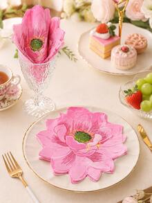 20pcs Pink Lotus Flower-Shaped Paper Napkins, 16.5cm/6.5in Floral Disposable Table Napkins For Wedding, Birthday, Tea Party, Bridal Shower & Spring Table Decor - Lotus - View 5
