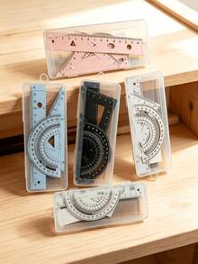 Multifunctional Geometric Ruler Set, Protractor, Triangle Ruler, Straight Ruler, Manual Measurement Drawing Tools With Storage Box, 4 Colors Available: Pink, Mint Green, Light Blue, Taro Purple, For School, Woodworking, DIY, Teacher Gift, Back To School - Multicolor - View 1