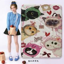 GIIPPA 1pc Cute Scarf Kitten Heart Lips Toast Cupid Print Protective Case, Comes With Stickers, Perfect Valentine's Day Gift, Magnetic Detachable Y-Fold Shockproof Cover, With Pen Slot, Compatible With IPad Mini 6/7, Air 2/3/4/5/11/13" (M2/M3 2024-2025), 5/6/7/8/9/10/11th Gen, Pro 10.5/11/12.9" (2017-2025), Japanese Cute Sweet Vintage Pastoral Style - Multicolor - View 7