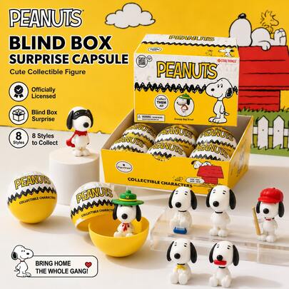 صندوق مفاجآت كبسولة Peanuts الرسمي، كرة غموض لطيفة ديكور مكتبي تمثال صغير، تمثال قابل للجمع جمالي، هدية عيد الهالوين والكريسماس وعيد الميلاد للمراهقين والبالغين والمعجبين، 1 قطعة عشوائية