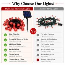 Solar Powered Moroccan Ball String Lights, Red LED Outdoor Garden Yard Decoration, Solar Powered Hanging Ball Fairy Lights, 8 Flashing Modes, Suitable For Balcony Fence Yard Party Holiday Home Decor - Red - View 3
