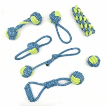 PETSIN 7件套耐用狗狗磨牙玩具套装，适合小型至中型犬，结实耐用的拔河玩具，采用双色编织绳，有助于清洁牙齿 - 耐用宠物用品，犬猫皆宜的磨牙玩具，蓝绿绳设计 - 彩色 - 查看 9
