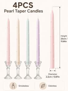 4pcs Macaron Color Pearl Long Stem Candles, Smokeless Soy Wax Candles, Suitable For Wedding Dinner Table, Home Decor, Party, Romantic Atmosphere - Multicolor - View 4