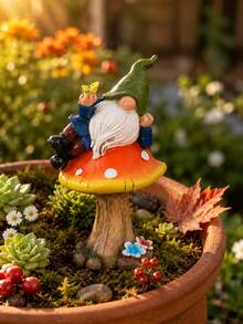 Autumn Garden Gnome Mushroom Decor, Harvest Outdoor Figurine With Welcome Sign, Cute Fairy Garden Statue, Patio Yard Lawn Planter Decoration, Thanksgiving Pumpkin Garden Decor Gift - 1PC - View 3