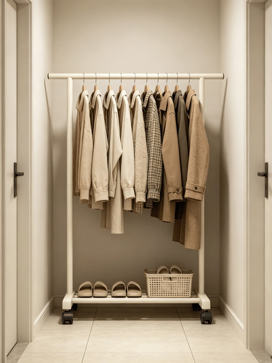 1 pieza Perchero móvil con ruedas universales, disponible en estilos de una capa y dos capas, una unidad de almacenamiento, secado y estantería para ropa utilizada en balcones del hogar. - Blanco - Ver 1
