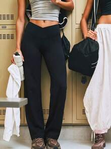 Women's Solid Color Yoga Long Loose Wide Leg Pants, Comfortable And Slimming, Suitable For Running, Fitness And Yoga - Black - View 7
