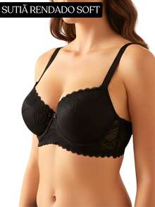 Women's Floral Lace Bra With Underwire Elegant Durable Bra With Reinforced Cup Lifts Chest Comfortable Lace Bra Soft Bra - 黑色 - 查看 1