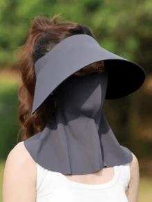 CAMEL CROWN Summer Commute Outdoor Hollow Top Sun Hat, Wide Brim Full Face Sun Protection Mask, All-Around UV Protection Sun Hat - Distant Mountain Gray - View 2