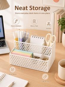 Large Capacity Honeycomb Hollow Design Desktop Organizer, Multi-Layer Multi-Compartment Office Stationery Student Desk Storage Rack, Innovative Back To School Gift, Suitable For Office Desk And Study Desk - One Size - View 2