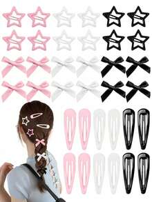 39/36/24pcs Satin Large Bow Hair Clips Set, Includes Large & Small Bow BB Clips, Y2K Sweet Cute Hair Accessories, Suitable For Kids & Girls, Daily School, Date, Vacation Use - Multicolor - View 6