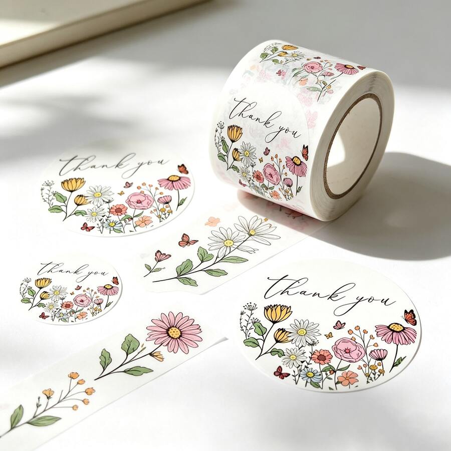 carddsgn 200Pcs/Roll 1.5 Inch Floral Thank You Stickers Roll For Adults, Gift Packing, Cards, Candy Bags, Envelopes, Party Supplies(Rustic Wildflowers) - Flower - View 1