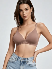 2 Buah Bra Wanita Model V-Neck Nyaman Tanpa Kawat dengan Cup Lembut, Warna Polos - MultiWarna - View 3