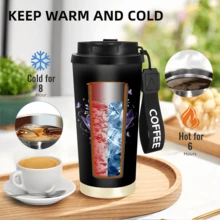 1/5pcs 500ml Purple Bouquet Bowknot Insulated Coffee Cup, Stainless Steel Material, Leak-Proof Flip Lid, Non-Slip Gold Base, Elegant Floral Design, Keeps Hot And Cold, Fashion Travel Cup, Thoughtful Gift For Women, Teachers And Floral Lovers - Black-purple Bouquet - View 4