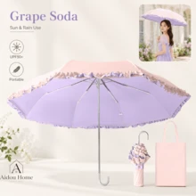 女款可愛荷葉邊可折疊傘，時尚防紫外線遮陽傘，便攜三折雨傘，附贈禮品袋，適合旅行與戶外使用 - 彩色 - 查看 15