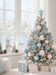 44pcs/Set Bola Natal Macaron Berpayet dengan Tekstur, Bola Dekoratif Gantung Warna Campuran, Dekorasi Pohon Natal Desain Tekstur Macaron, Perayaan Tahun Baru, Dekorasi Luar Ruangan, Ciptakan Suasana Meriah dengan Ornamen Natal - MultiWarna - View 5